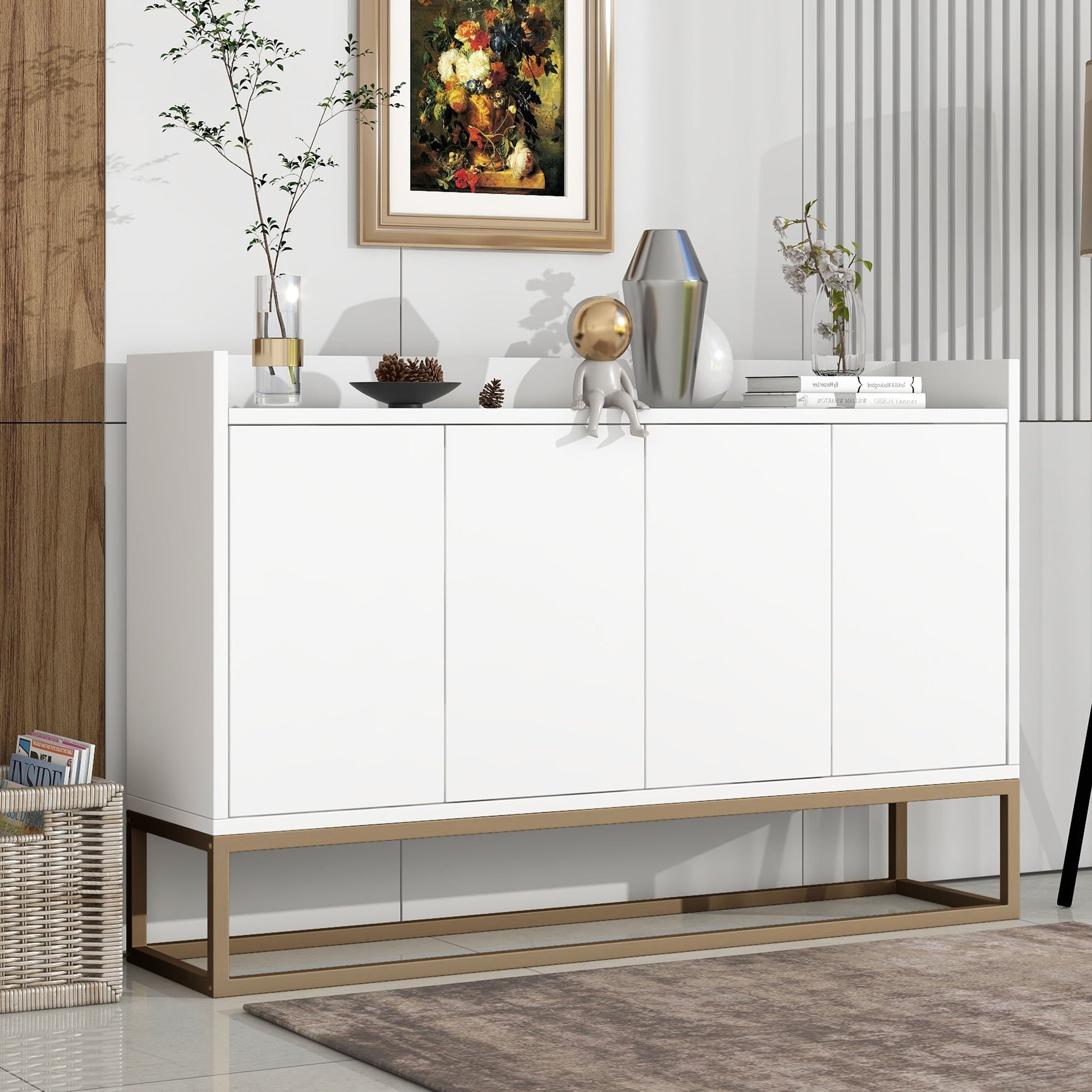 TREXM Modern Sideboard Elegant Buffet Cabinet with Large Storage Space for Dining Room, Entryway (White) - Korvel