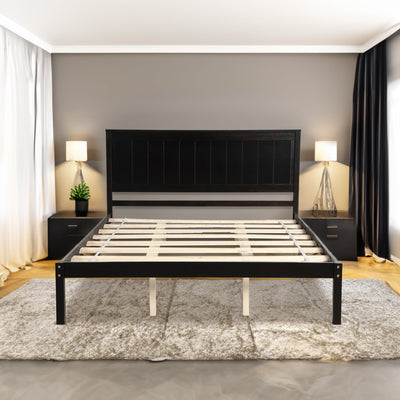 Platform Bed Frame with Headboard, Wood Slat Support  No Box Spring Needed  Queen Espresso - Korvel