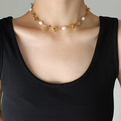 Elegant Freshwater Pearl Titanium Steel Necklace