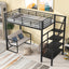 Twin Size Metal Loft Bed with Bench and Storage Staircase  Black - Korvel