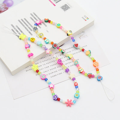Soft Ceramic Fruit Smiley Beaded Mobile Phone Chain Necklace