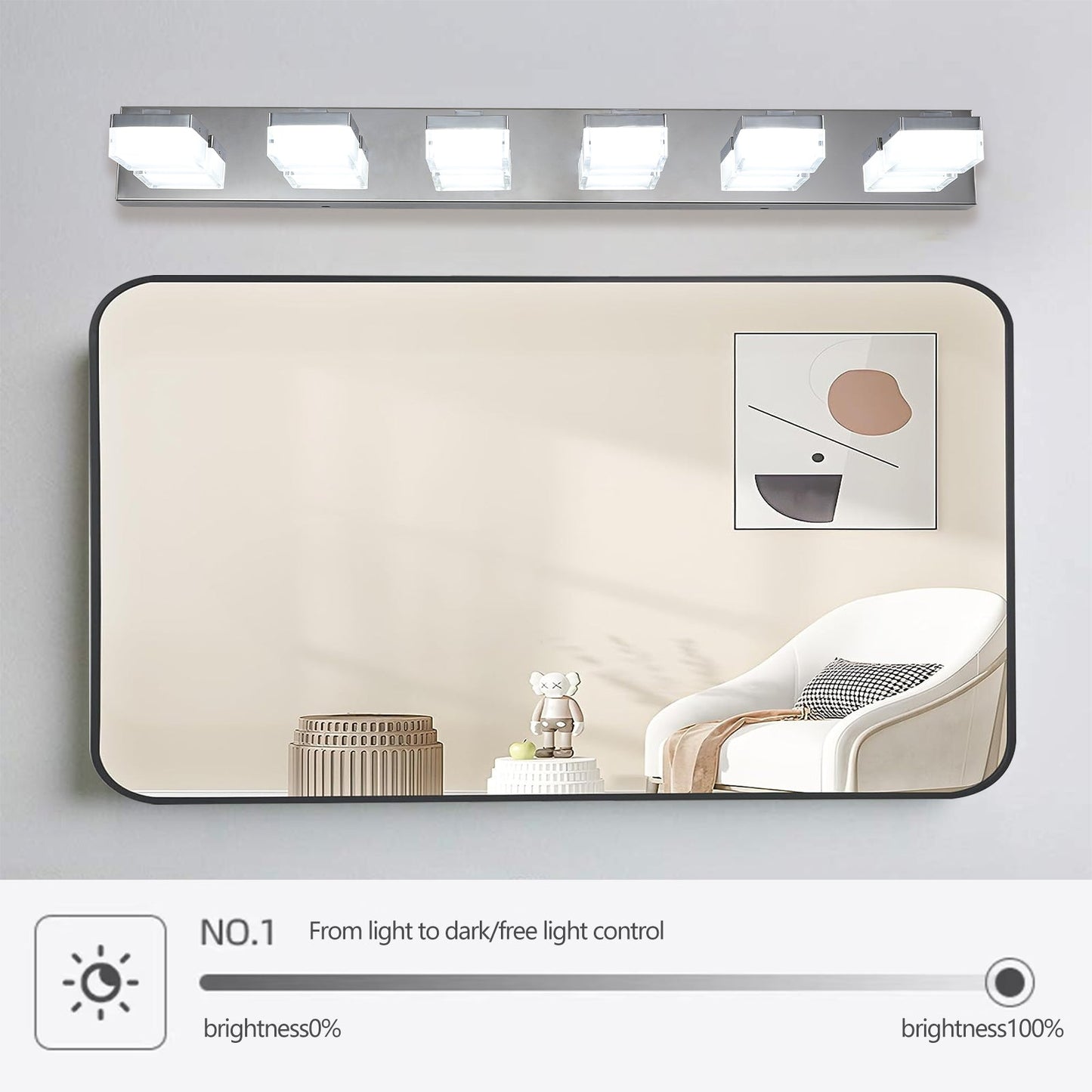 Applique de miroir LED moderne à 6 lumières en chrome
