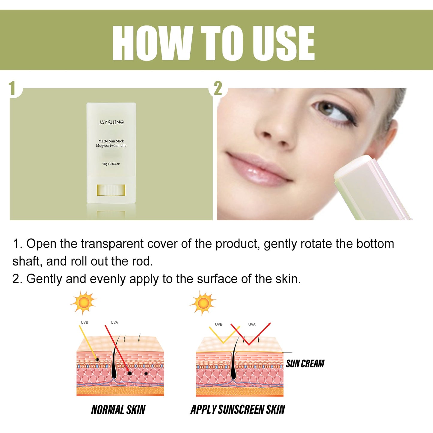 Matte Protective Rod, UV Protection Moisturizing Repair White Skin Summer Refreshing Cream - Korvel