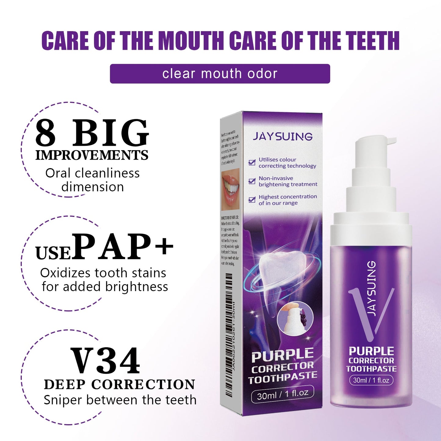 Purple Brightening White Toothpaste, Cleaning Stains Fresh Breath Brightening And Whitening Teeth Toothpaste - Korvel