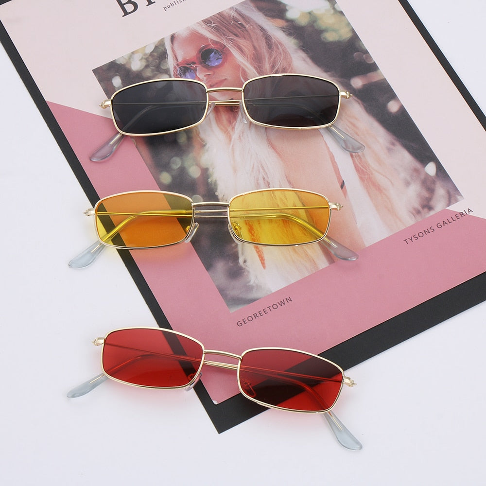 Candy Colors Metal Frame Rectangle Sunglasses Small Retro Shades UV400 Sun Glasses for Men Women Driving Eyewear Summer Goggles - Korvel