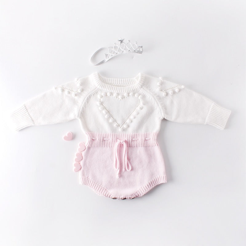 Baby handmade love sweater, knitted sweater, long sleeved jumpsuit, bag, buttocks, sweatshirt, crawling suit - Korvel