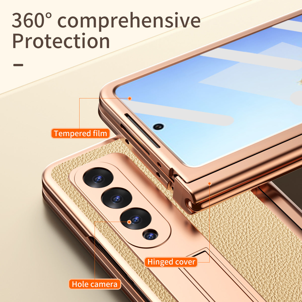 Samsung Fold3 phone case folding with pen slot pen pen pen plain leather protective case FOLD2 all inclusive anti fall suitable - Korvel