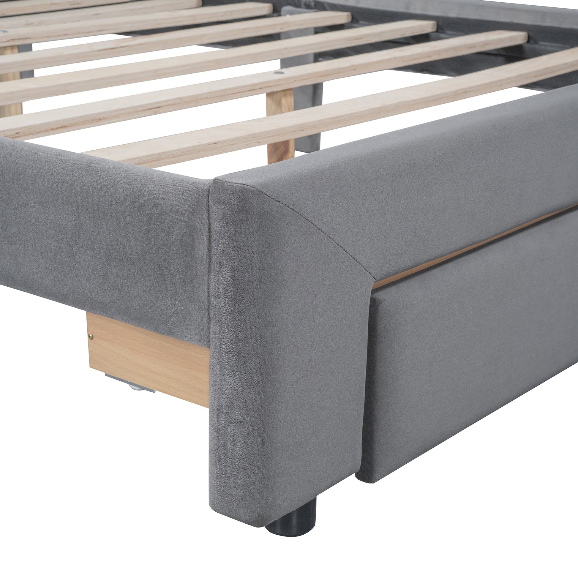 Full Size Storage Bed Velvet Upholstered Platform Bed with a Big Drawer - Gray - Korvel
