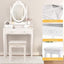 Vanity Table Set with 4 Drawer, Makeup Dressing Table w/Cushioned Stool, Girls Women Bedroom Furniture Set Oval Mirror - Korvel