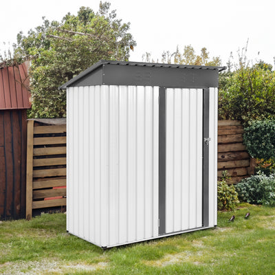 XWT016 Garden Metal Storage Shed - Gray & White 5x3x6ft