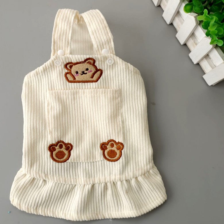 Pet Spring and Autumn Bears Embroidery Corduroy Strap Dress Cat Dog Clothes Teddy Korean Bibear Pomeranian VIP - Korvel