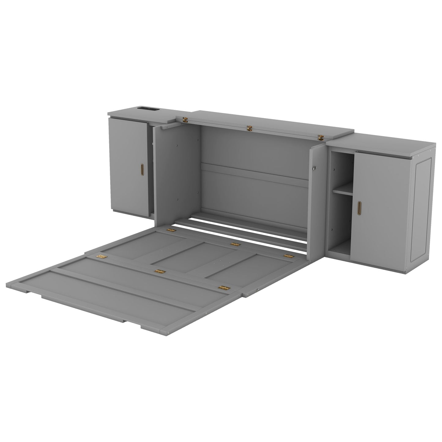 Full Size Murphy Bed with Shelves and USB Ports - Gray