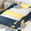 Full Size Race Car-Shaped Platform Bed with Wheels and Storage, Dark Blue+Yellow - Korvel
