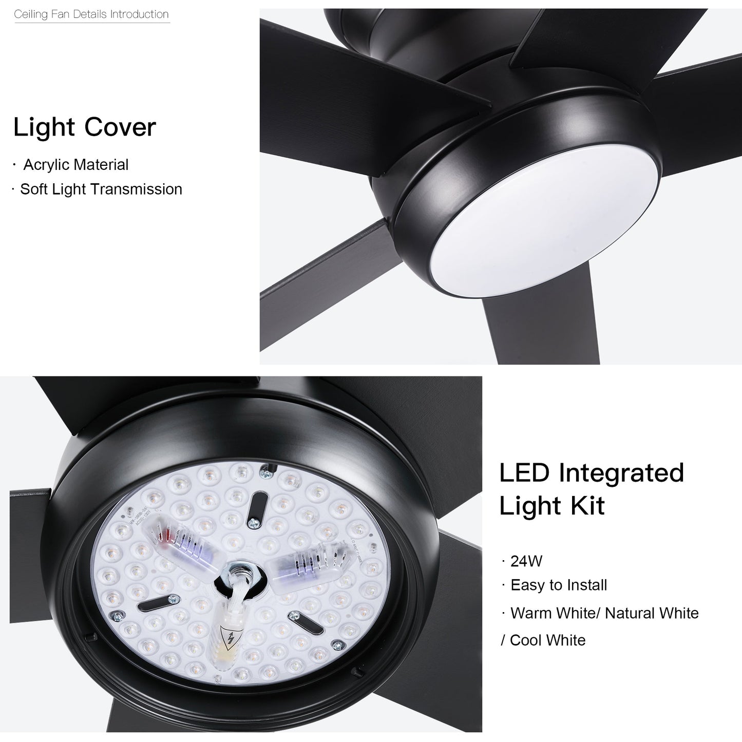 52" Low Profile Ceiling Fan with Lights - Korvel