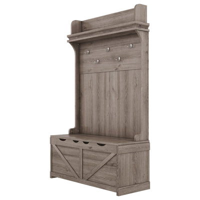 Hall tree with storage desk, entrance desk with drawers and 5 hooks, display rack,Oak - Korvel
