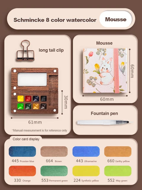 Mingke Mini Watercolor Paint Box with Notebook - 8 Colors