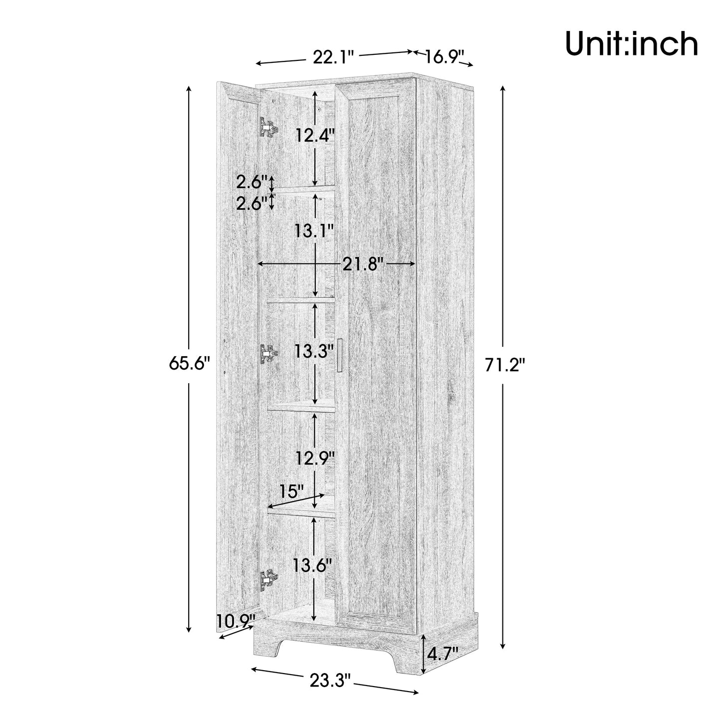 Storage Cabinet with Two Doors for Bathroom, Office, Adjustable Shelf, MDF Board, White - Korvel