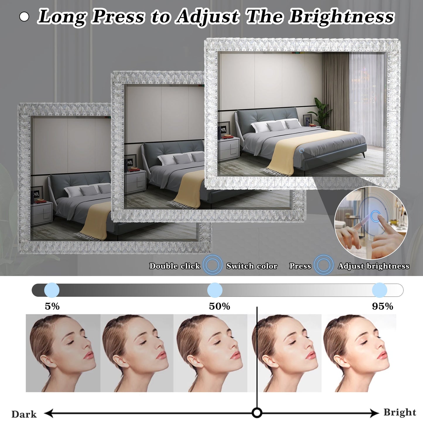 Lumière de miroir en cristal LED avec fonctionnalité dimmable