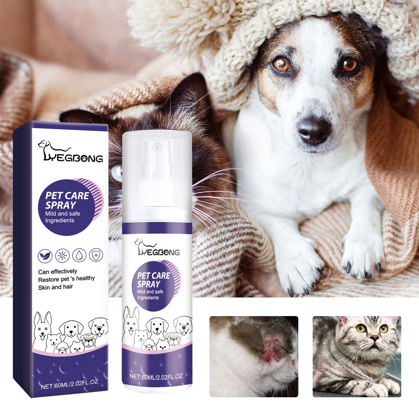 Spray de soins pour animaux de compagnie premium pour l'entretien de la peau et du pelage