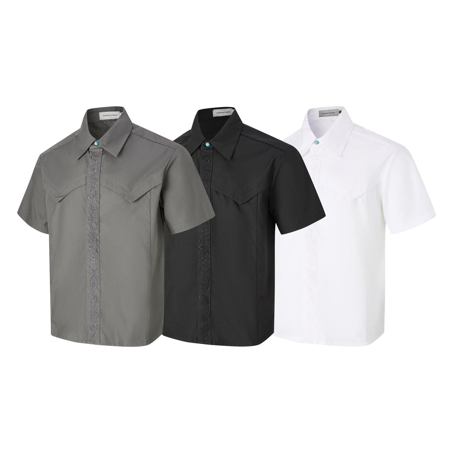 Men's Loose Fit Embroidered Short Sleeved Shirt