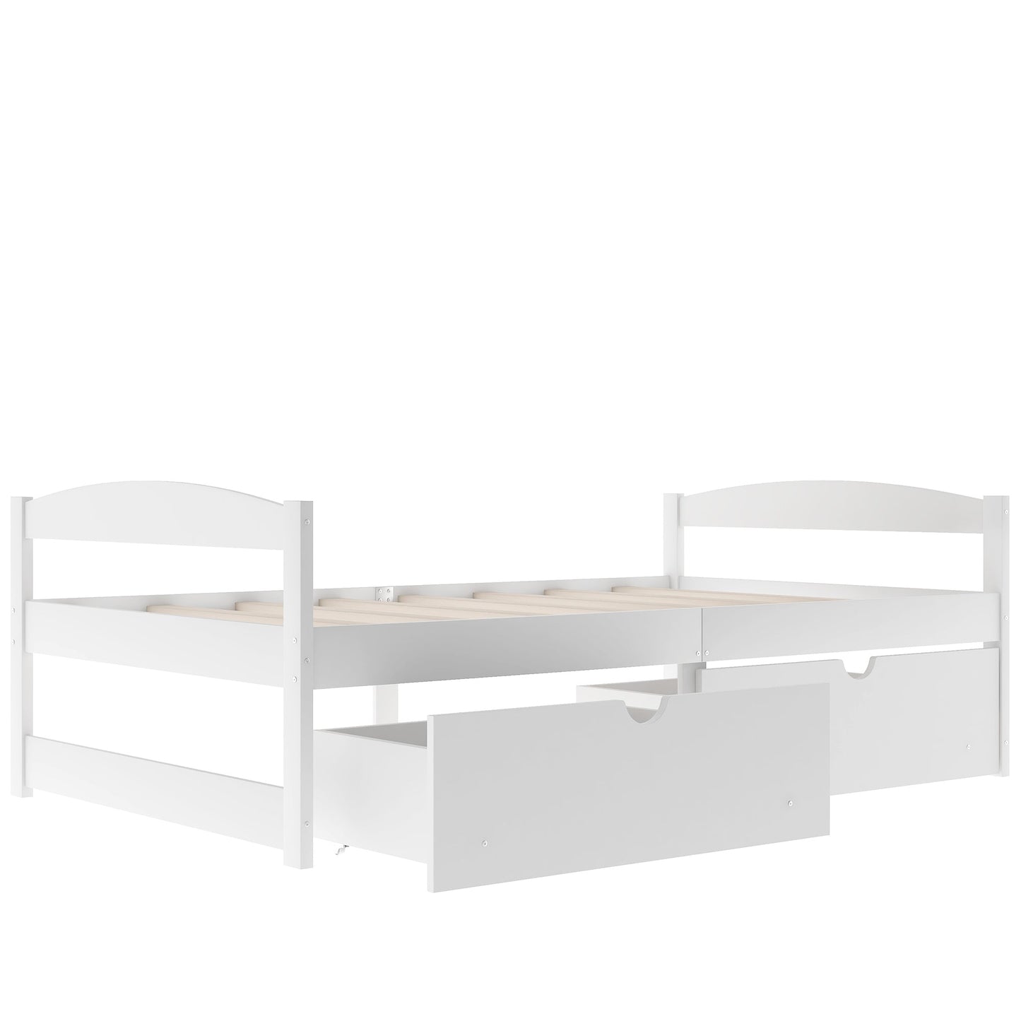 Elegant Twin Size Platform Bed with Two Drawers - White