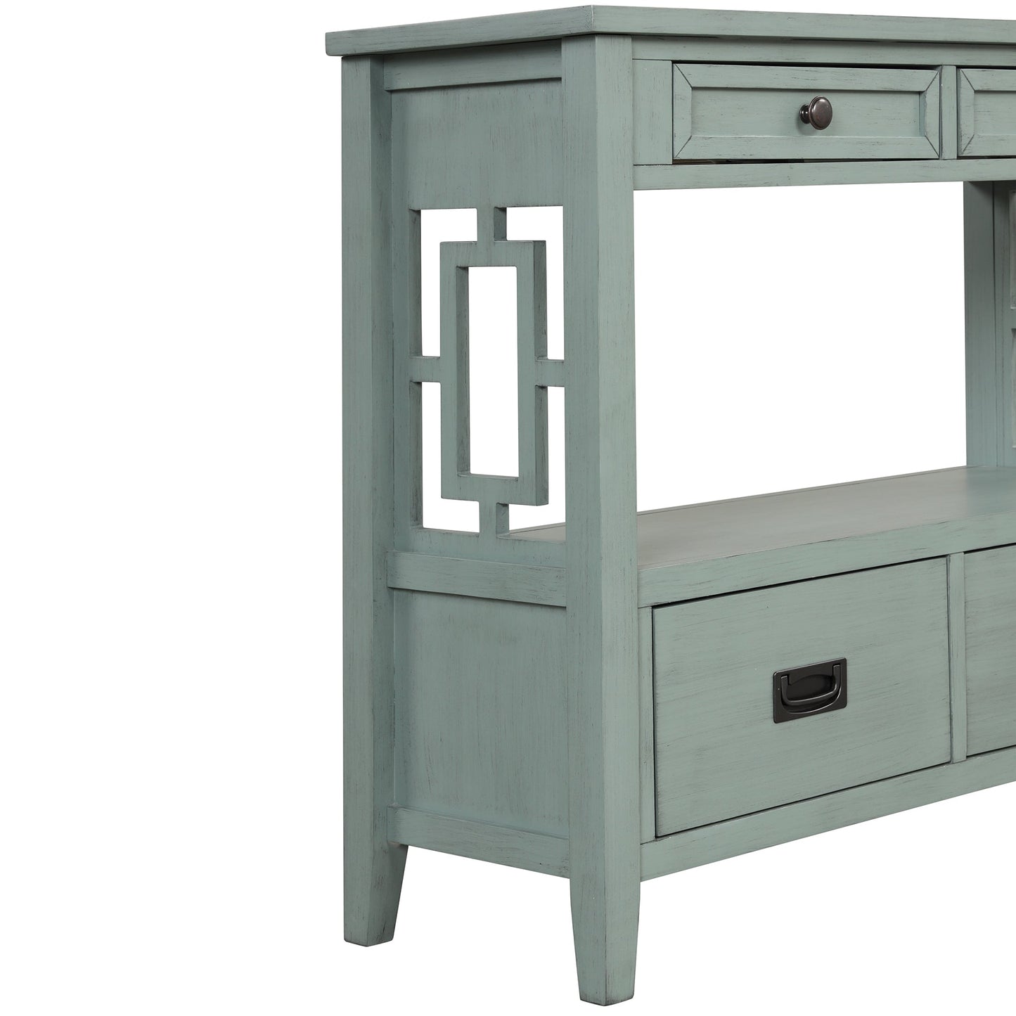 36'' Farmhouse Pine Wood Console Table Entry Sofa Table with 4 Drawers & 1 Storage Shelf (Retro Blue) - Korvel