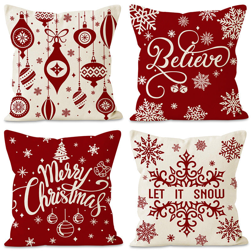 Christmas red ball pillow cover Christmas holiday themed home decoration pillowcase linen waist pillow - Korvel