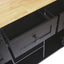 Kitchen trolley with rubber wood leaf countertop, 5-wheel kitchen island, storage cabinet and 3 dining drawers, black - Korvel