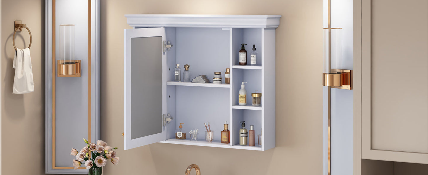 35'' x 28'' Blue Wall Mounted Bathroom Storage Cabinet with Mirror Door, Modern Bathroom Wall Cabinet with Mirror - Korvel