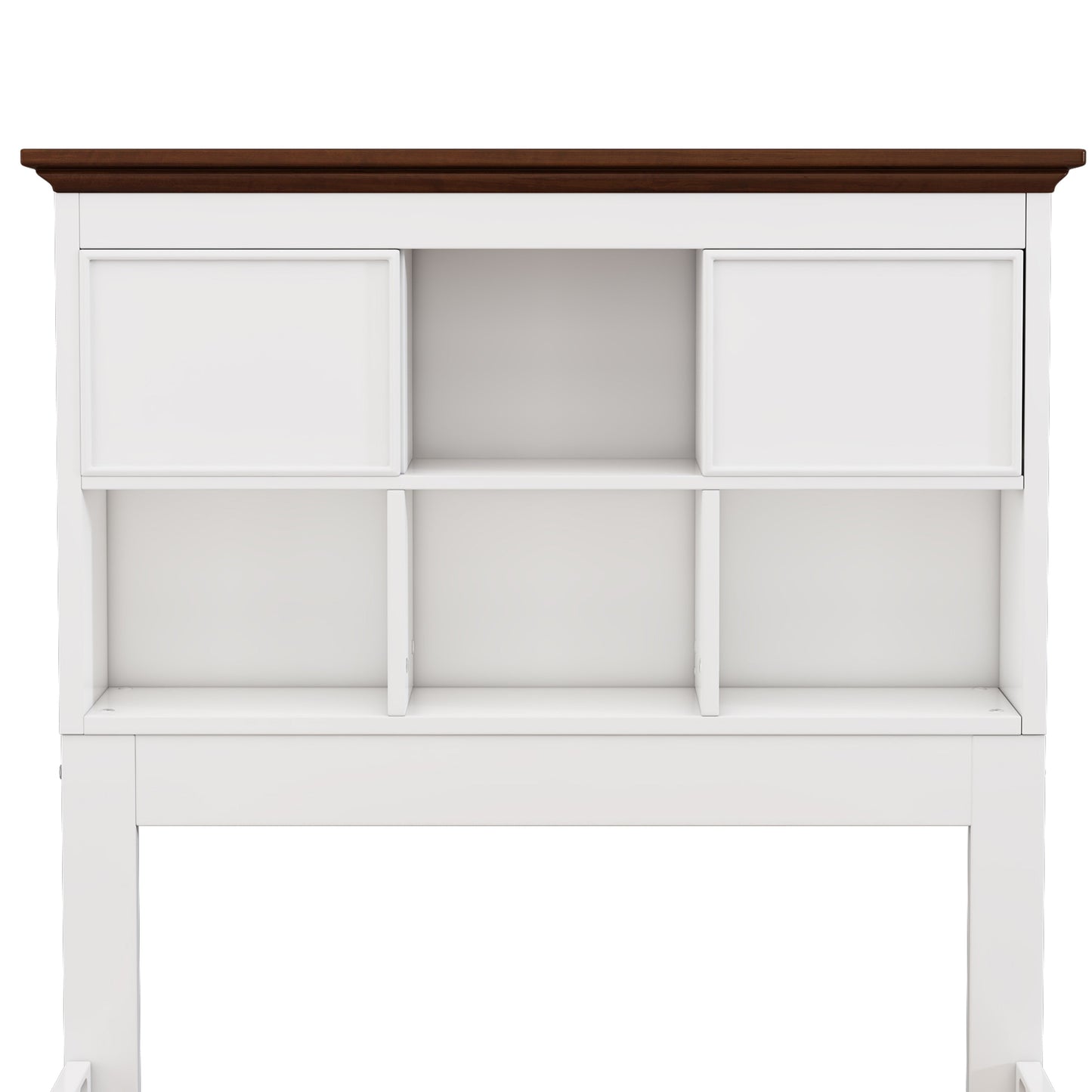 Solid Pine Captain Bookcase Bed with Trundle Bed and 3 Spacious Under Bed Drawers in Casual,Full, White+Walnut - Korvel