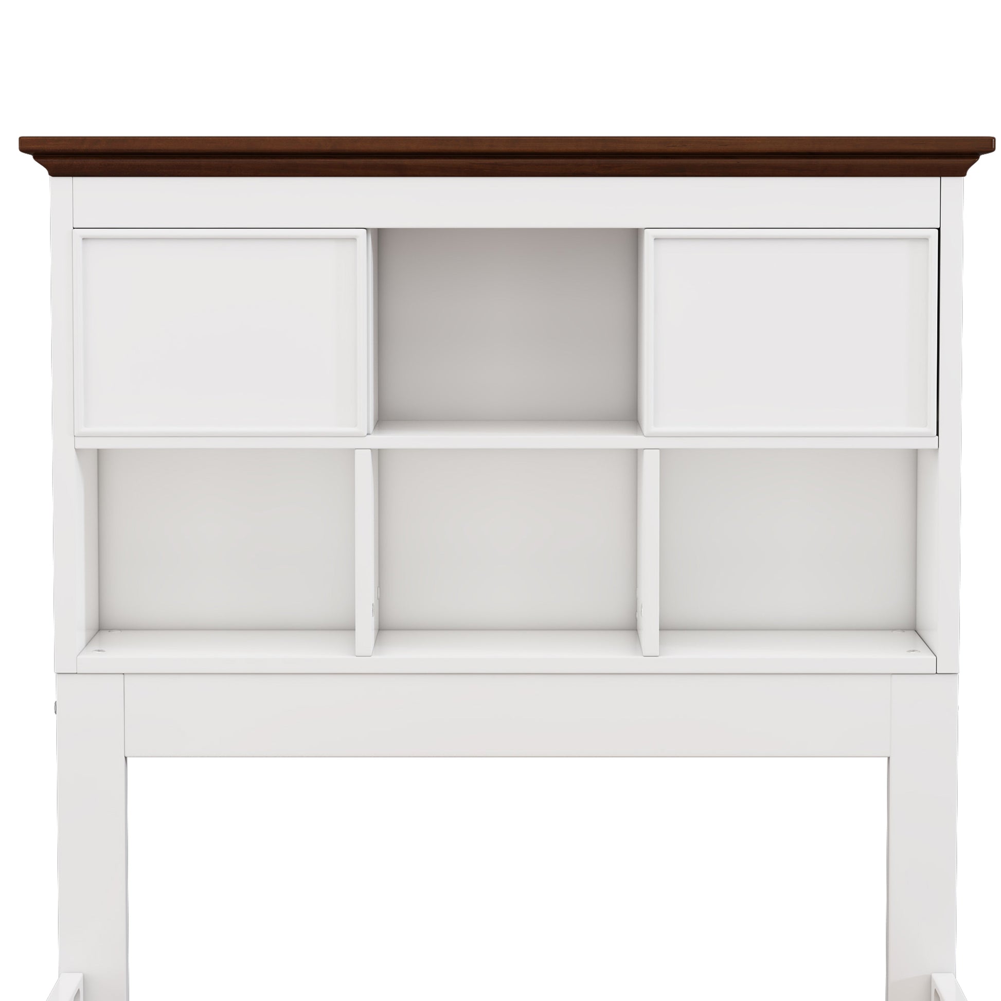 Solid Pine Captain Bookcase Bed with Trundle Bed and 3 Spacious Under Bed Drawers in Casual,Full, White+Walnut - Korvel