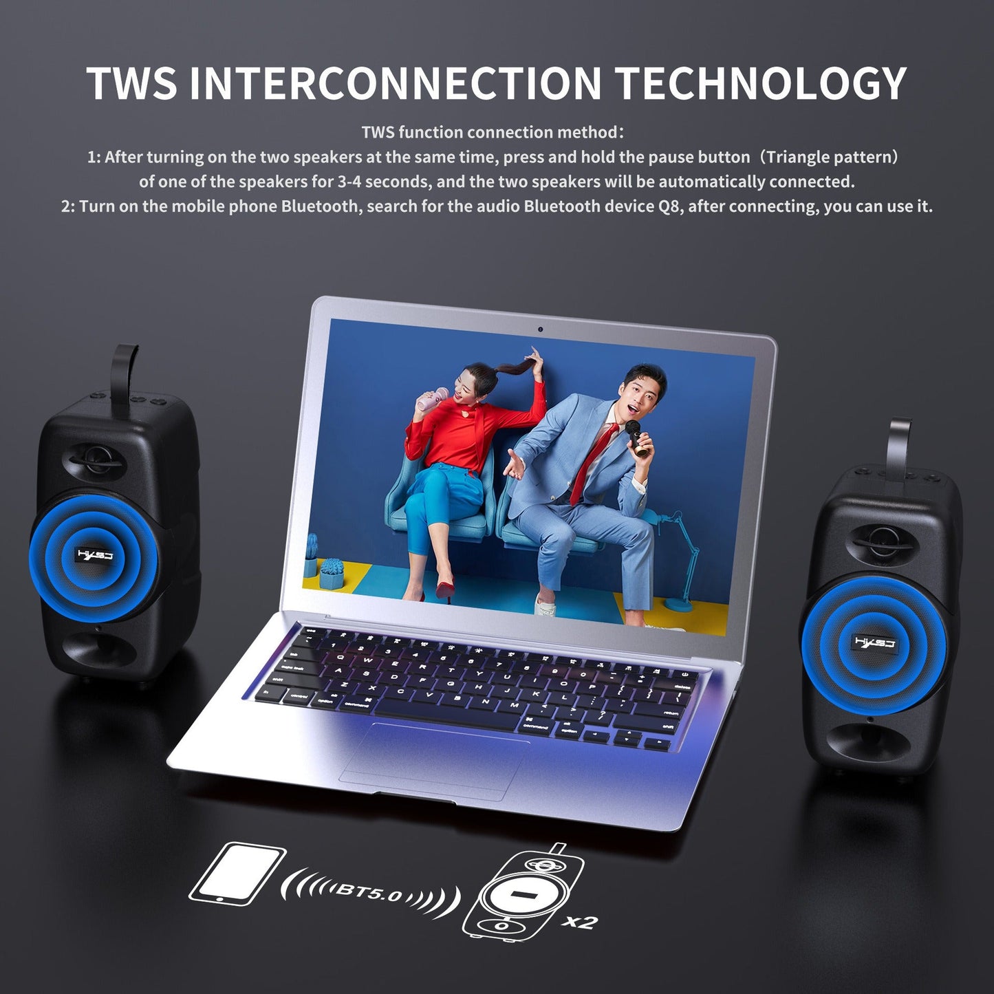 Altavoz inalámbrico Bluetooth 5.0 móvil premium con subwoofer