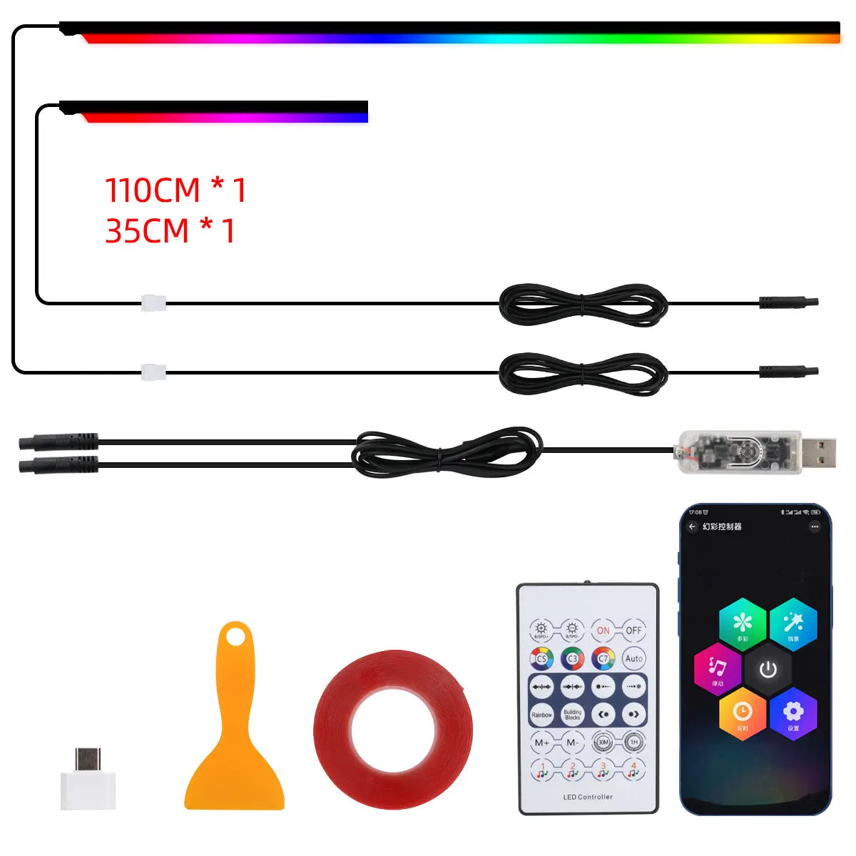 Bande lumineuse intérieure de voiture RGB LED 10-en-1 avec télécommande