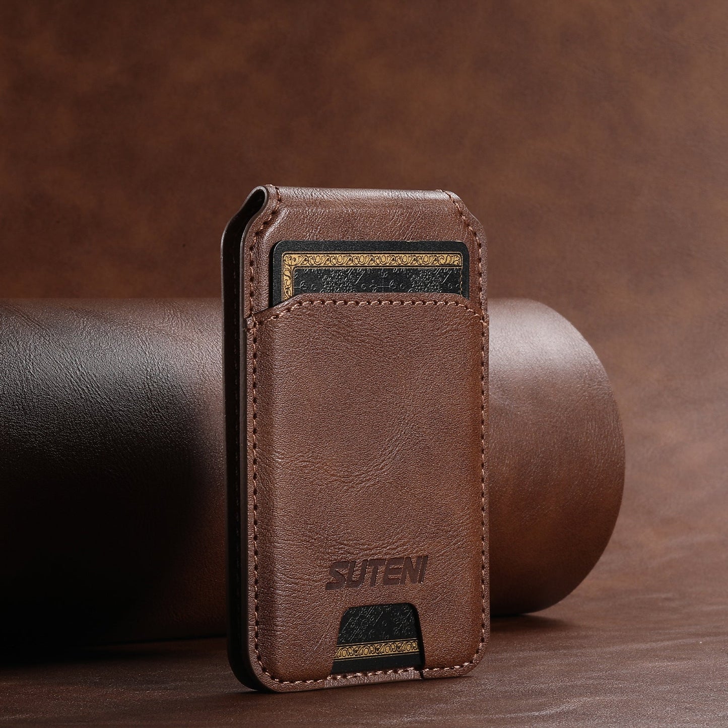Premium PU Leather Magnetic Card Holder for Mobile Phones