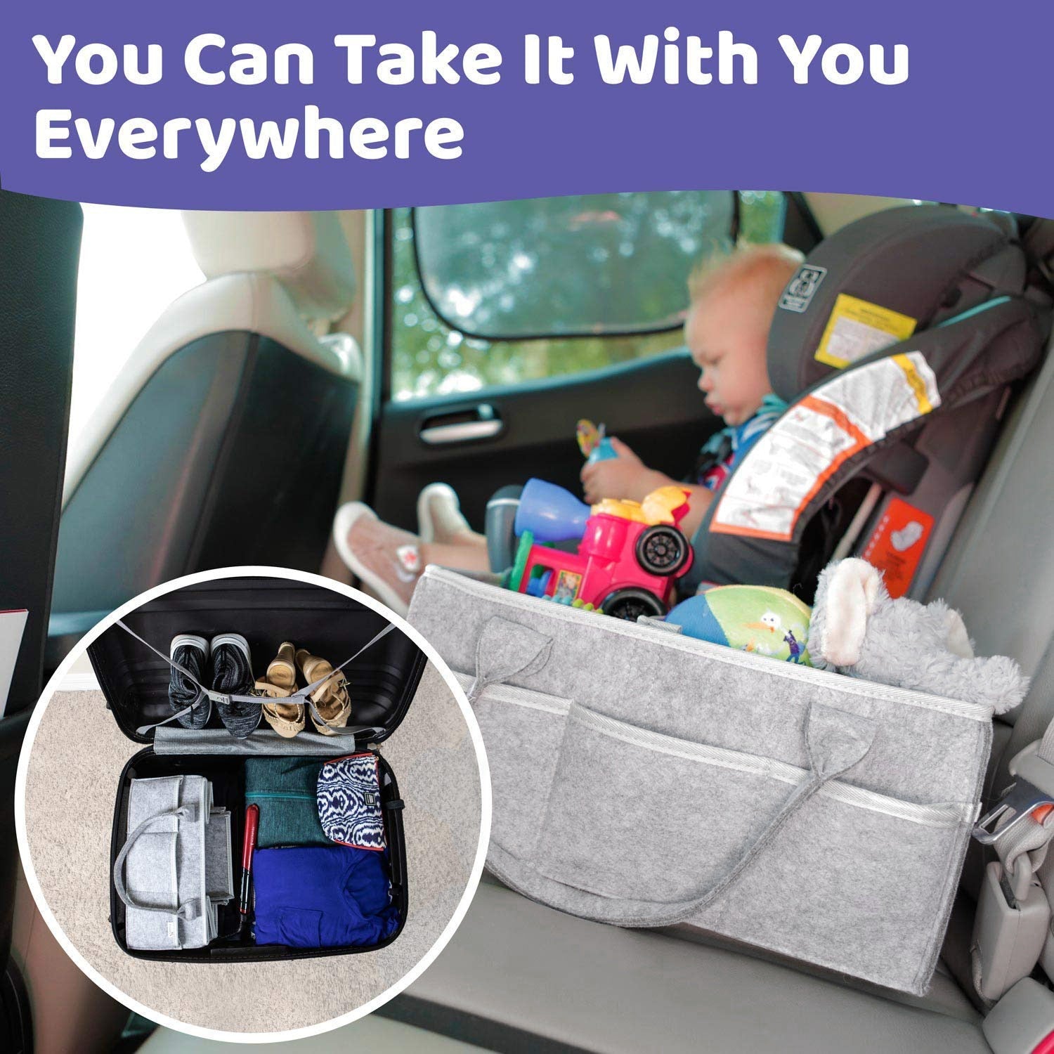 Baby Diaper Caddy Organizer Portable Holder Bag for Changing Table and Car, Nursery Essentials Storage bins 38*23*18cm - Korvel