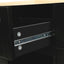 Kitchen trolley with rubber wood leaf countertop, 5-wheel kitchen island, storage cabinet and 3 dining drawers, black - Korvel