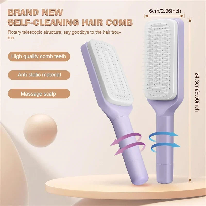 Brosse à cheveux rotative auto-nettoyante avec caractéristiques anti-statiques