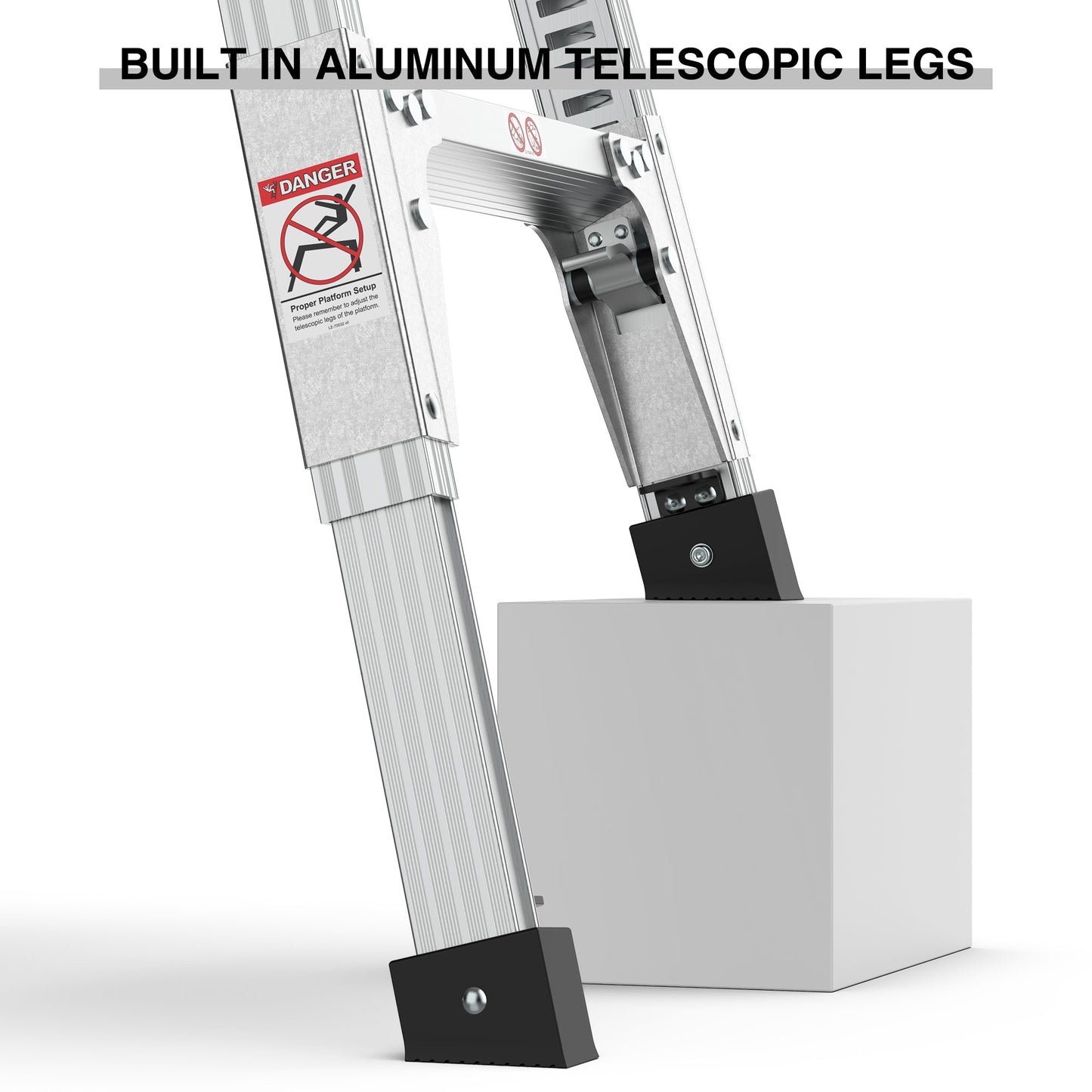 Aluminum Work Platform Large Size Step Stool Folding Portable Work Bench 40" Width Telescopic Feet 22" -27.5" Height Adjustable - Korvel