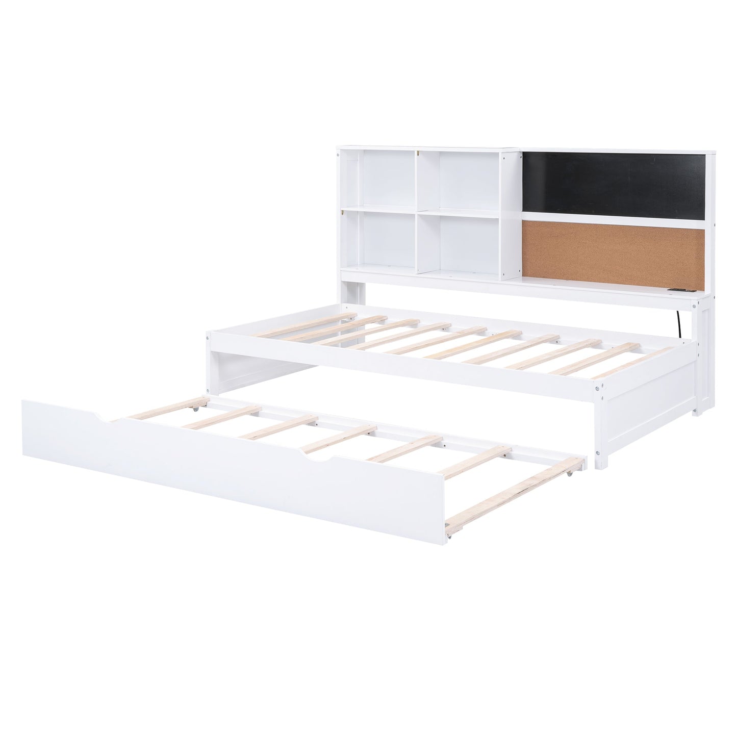 Cama nido elegante de tamaño twin con almacenamiento y cama extraíble - Blanca