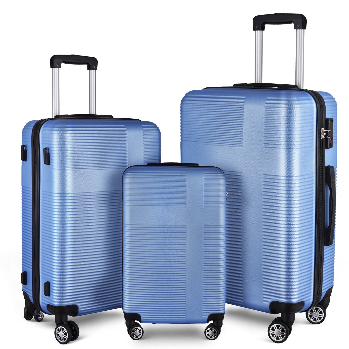 3 Piece Luggage with TSA Lock ABS, Durable Luggage Set, Spinner Wheels Cross Stripe Luggage Sets 20in/24in /28in Light Blue - Korvel
