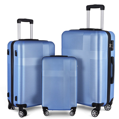 3 Piece Luggage with TSA Lock ABS, Durable Luggage Set, Spinner Wheels Cross Stripe Luggage Sets 20in/24in /28in Light Blue - Korvel