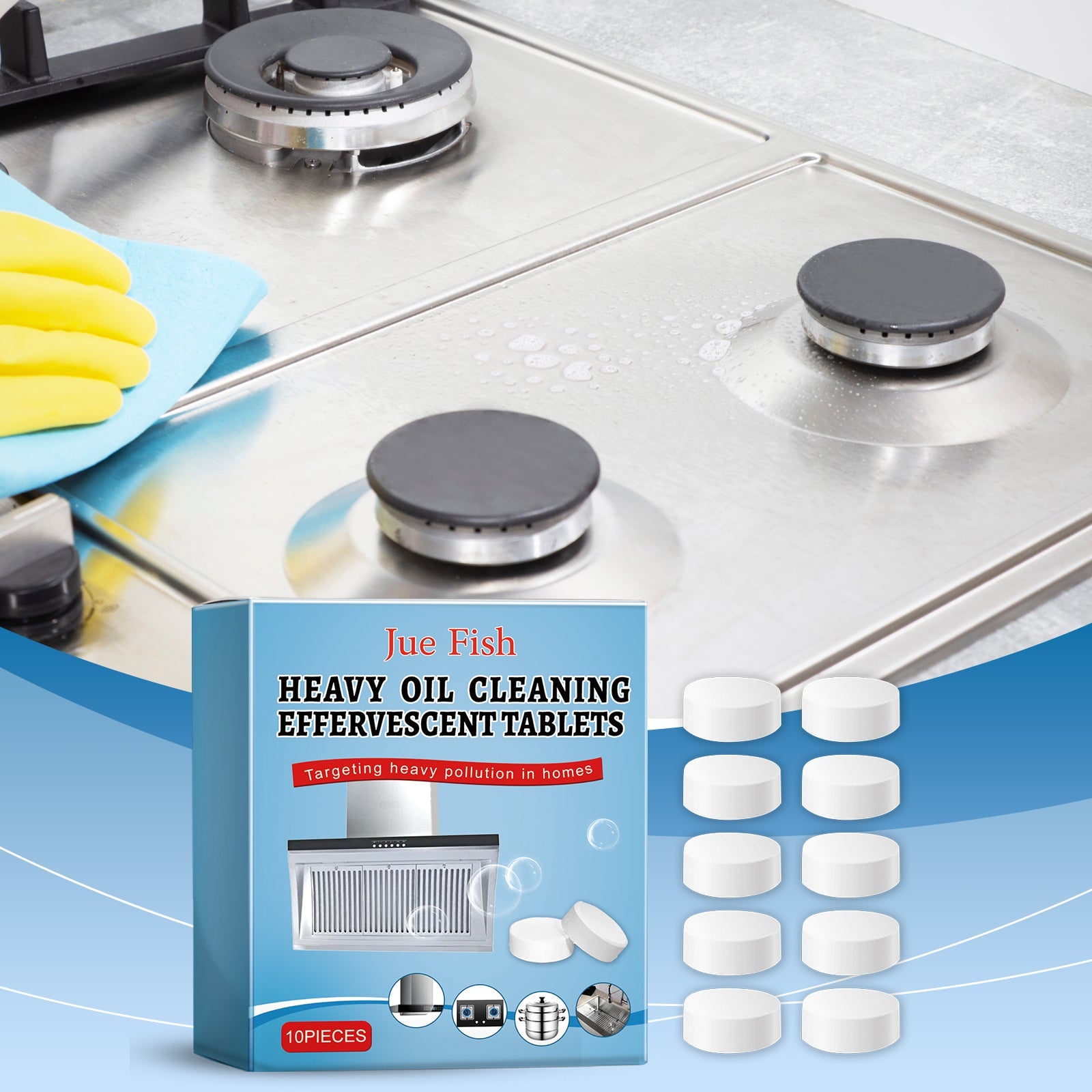 Kitchen Grease Cleaning Tablets, Home Cleaning Kitchen Stove Stains Multi-Functional Oil And Scale Removal - Korvel