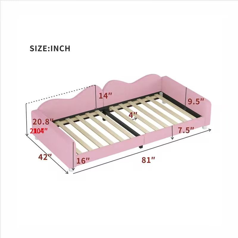 Twin size Upholstered Daybed, Sherpa Fabric Sofabed with Cloud-Shaped Backrest, No Box-spring Needed, Pink - Korvel