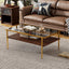 Rectangle Coffee Table with Gray Tempered Glass top and Golden Legs, Modern Table for Living Room - Korvel