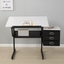 White adjustable drafting drawing table with stool and 3 drawers - Korvel