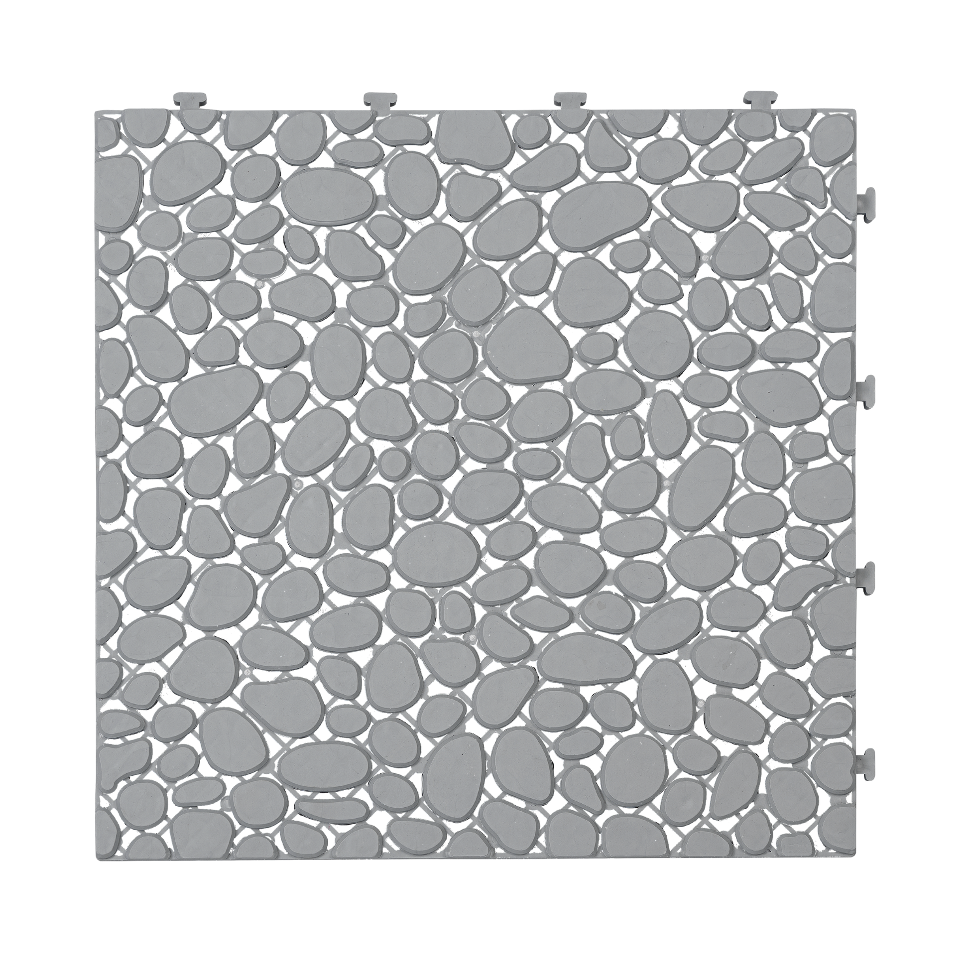 12 x 12 inch gray interlocking deck tiles, plastic waterproof pebble pattern, pack of 12 pieces - Korvel
