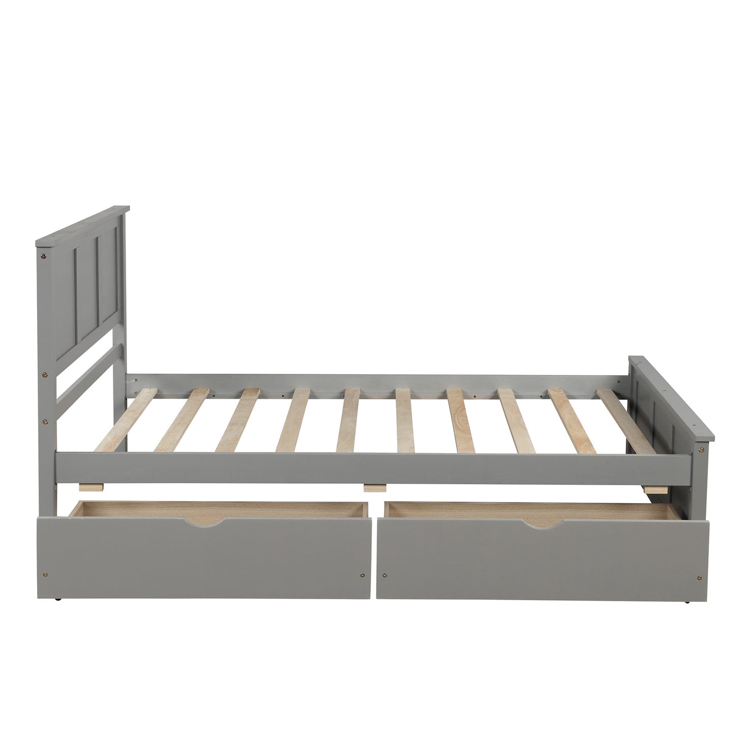 Platform Storage Bed  2 drawers with wheels, Twin Size Frame  Gray - Korvel