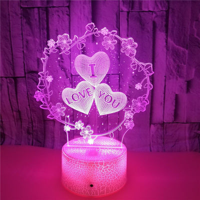 3D Lamp Pattern I LOVE YOU Valentine's Day Wedding Gift Colorful Touch Love 3D LED Lamp - Korvel