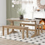 TREXM 3-piece retro dining table, rectangular stand table, and 2 4-person wooden stools (made of natural wood) - Korvel