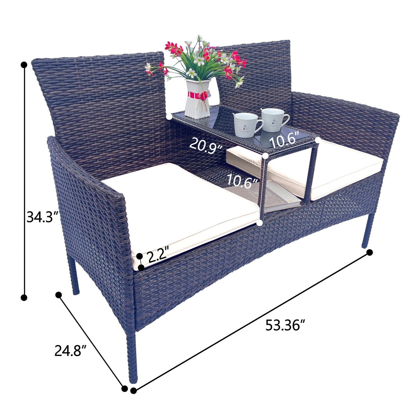 Ensemble de meubles de conversation en osier pour patio avec coussins amovibles